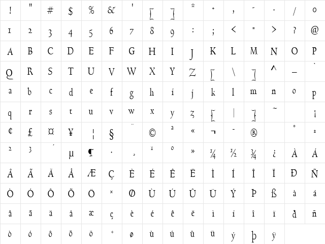 Bravo-Condensed Normal  glyph index