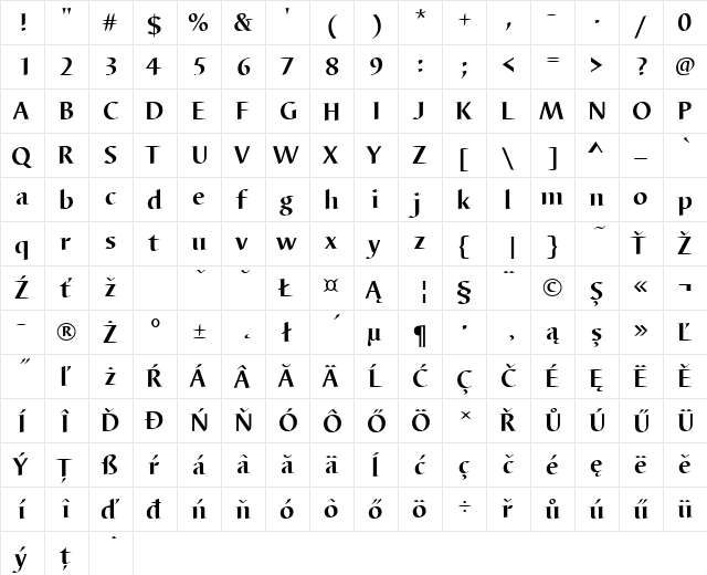 BarbedorTEE Bold  glyph index