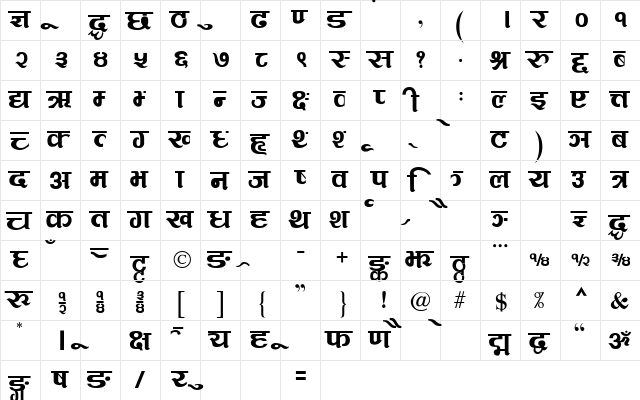 Suryodaya Regular  glyph index