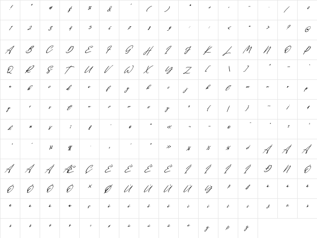 Single Signature Tilted Regular  glyph index