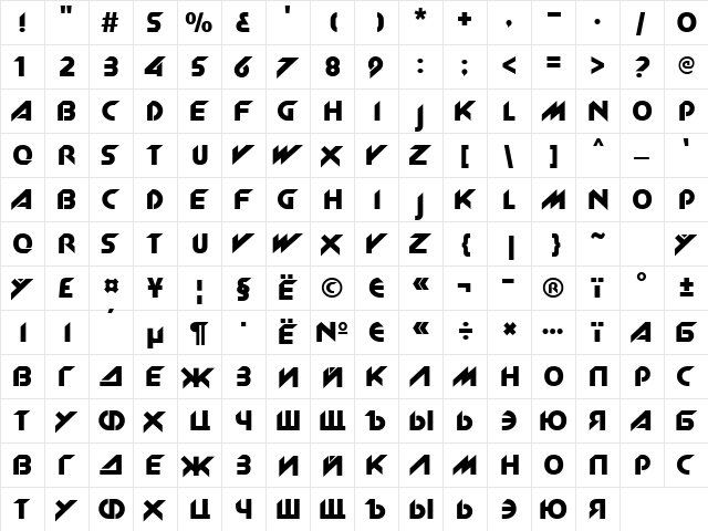 NewZelek Regular  glyph index