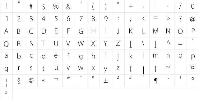 BPG Afxazeti Regular  glyph index