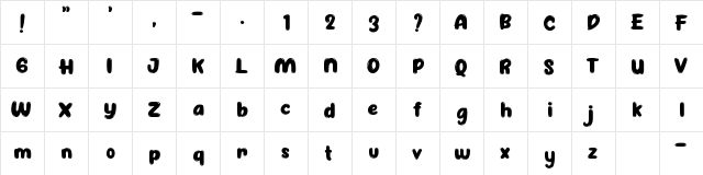 Jellybost Regular  glyph index