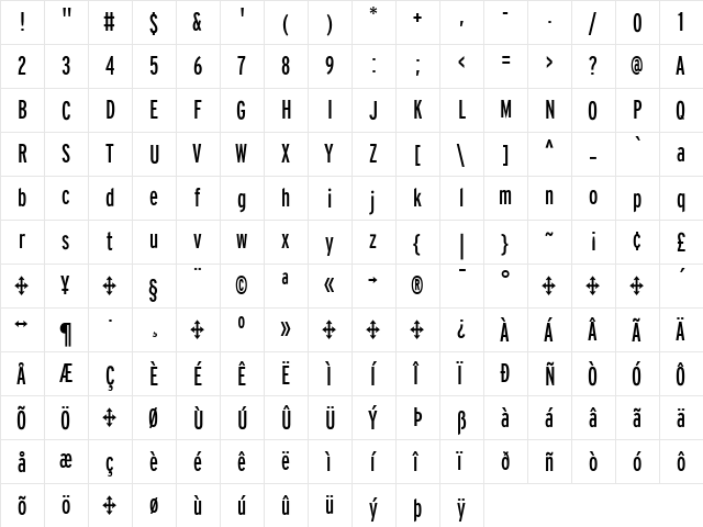 Interstate Regular  glyph index