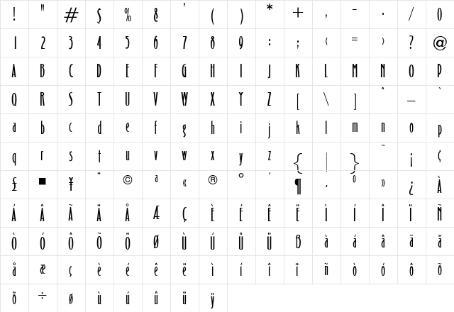 OPTICarling Regular  glyph index