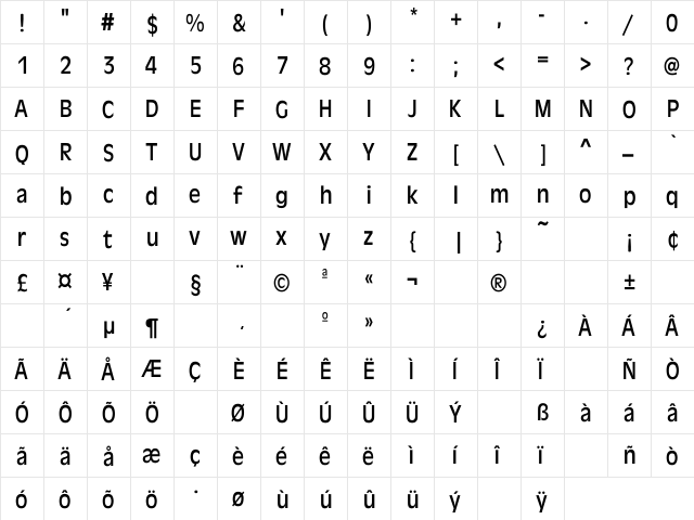 Antique-Olive Th Regular  glyph index
