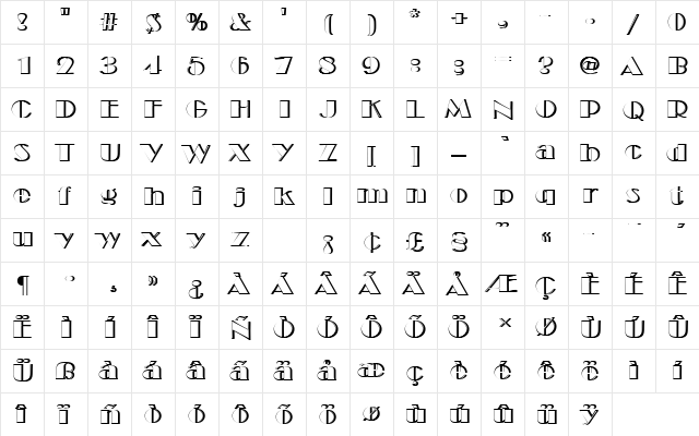 BroadwayDRe1 Regular  glyph index