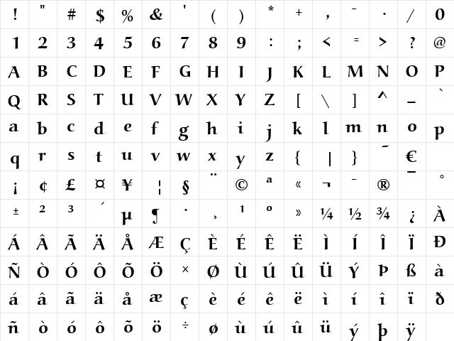 URWAlcuinT Bold  glyph index