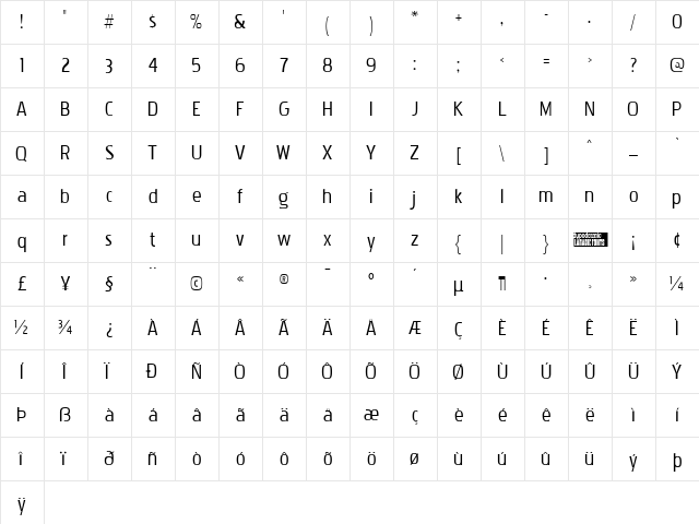 Pakenham Regular  glyph index