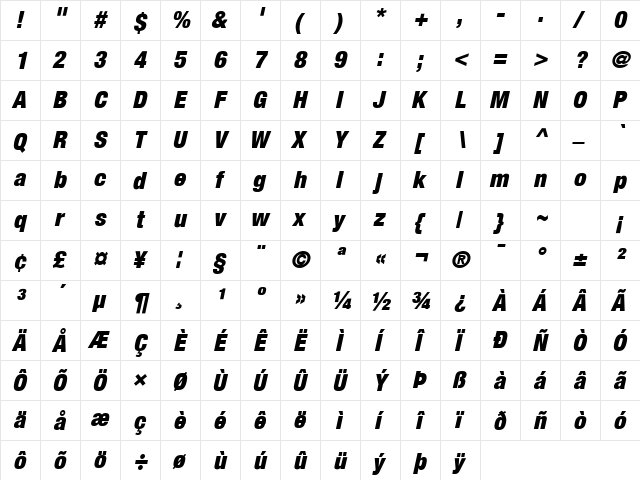 Context Reprise BlackCond SSi Black Condensed Italic  glyph index