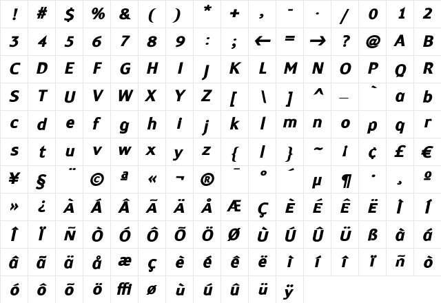 Monem ExtraBold Italic  glyph index