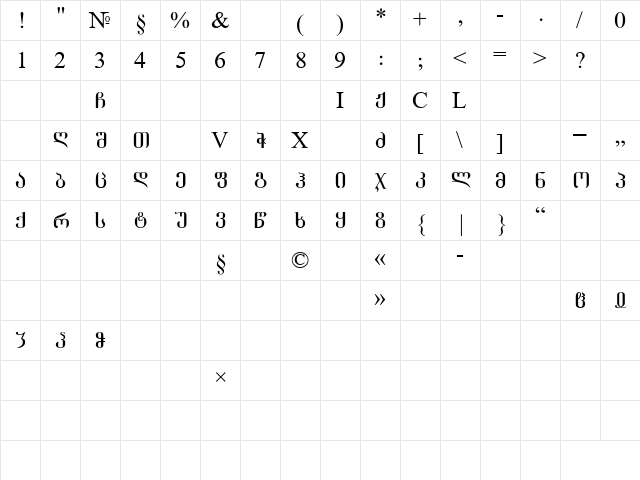 GEO-GrigoliaMtavr Regular  glyph index