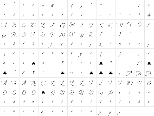 Avalon Medium Regular  glyph index