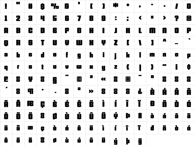 Armada BlackCondensed  glyph index