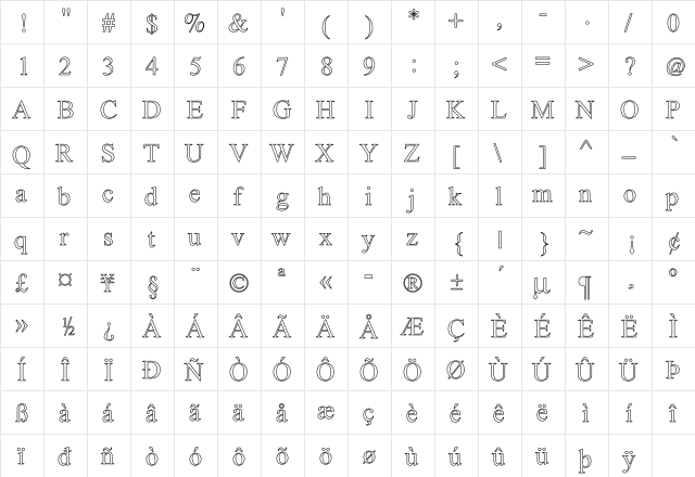 Marin Ho Regular  glyph index
