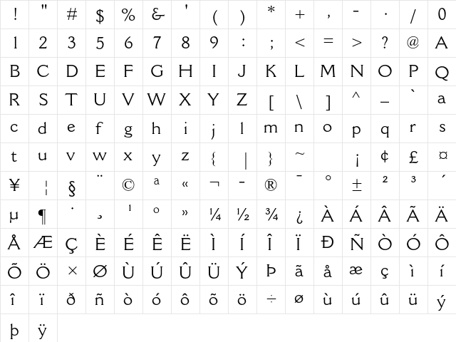 Cantoria MT Std Regular  glyph index