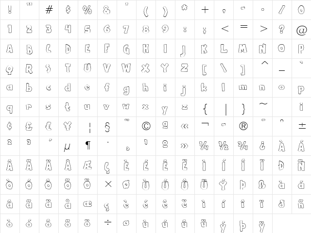 Apple Boy BTN Outline Regular  glyph index