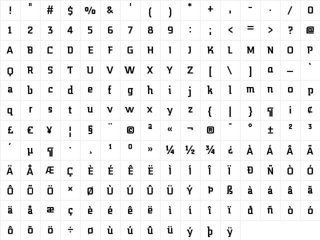 MidnightKernboy Bold  glyph index