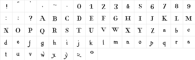 Pugsley Upright  glyph index