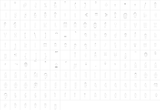 BongoBlackOutlineCondensed Regular  glyph index