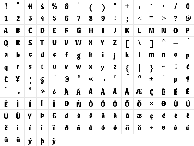 LexiconHeadline Regular  glyph index