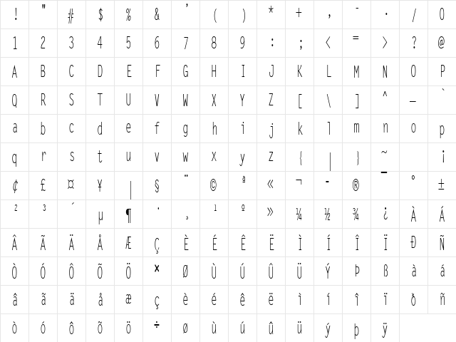 Lechter Thin Normal  glyph index