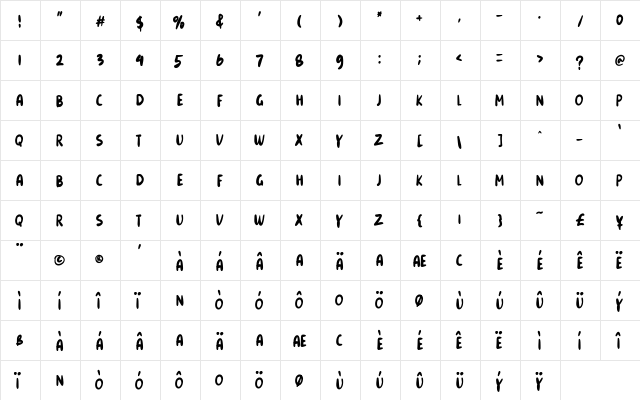 Snowes Regular  glyph index
