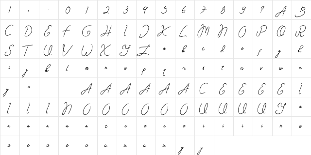 SanttyVelvethiaDemo Regular  glyph index