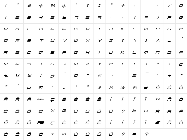 Low Gun Screen Expanded Italic Expanded Italic  glyph index