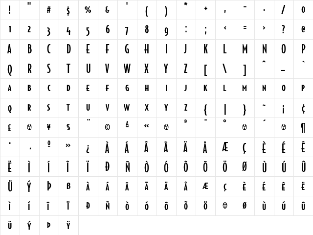 BodegaSans-MediumSmallcaps Regular  glyph index