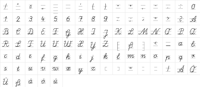 Schreibschrift 3. Klasse Regular  glyph index