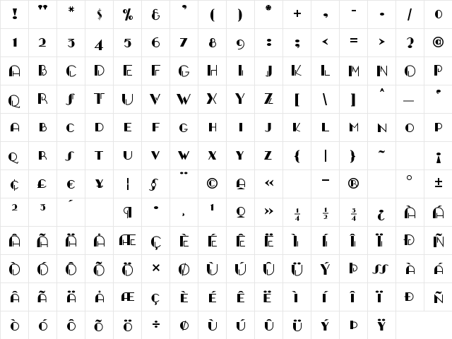 GangueOuais Regular  glyph index