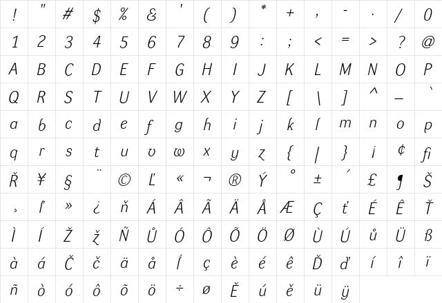 Dynamo L Regular  glyph index