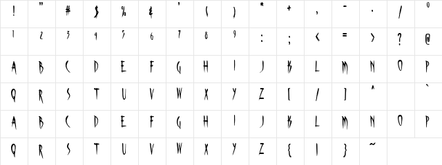 PizzaBreath Regular  glyph index