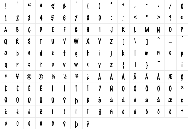 MarkerCondensed Normal  glyph index