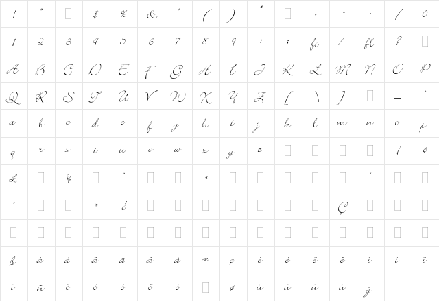 Bickley Script Regular  glyph index