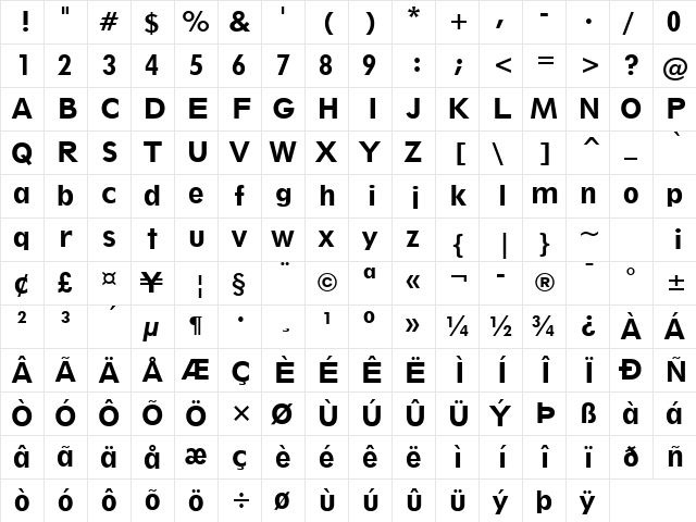 Geometr212 Bk BT Heavy  glyph index