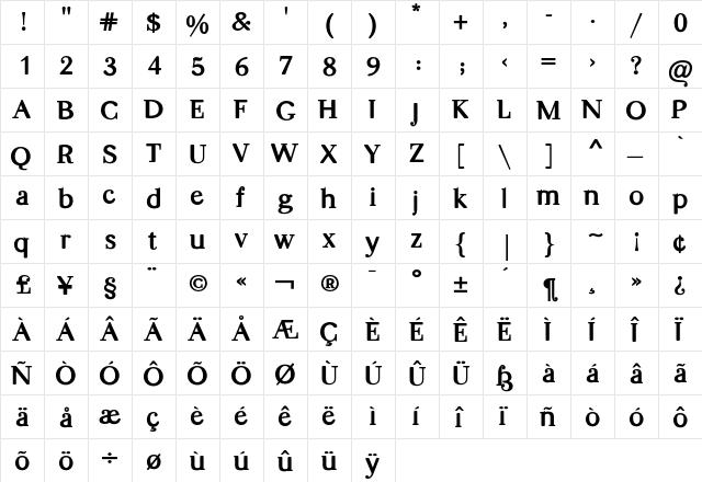 Leash XL  glyph index