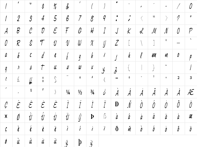 Ex Regular  glyph index