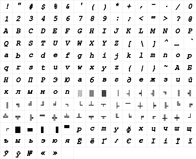 ER Kurier 866 Bold Italic  glyph index