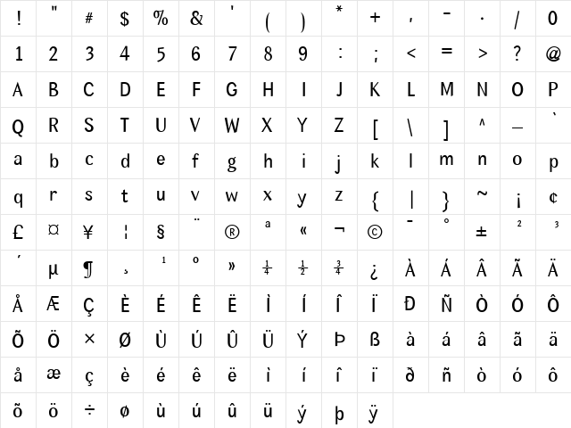 MexSans Regular  glyph index