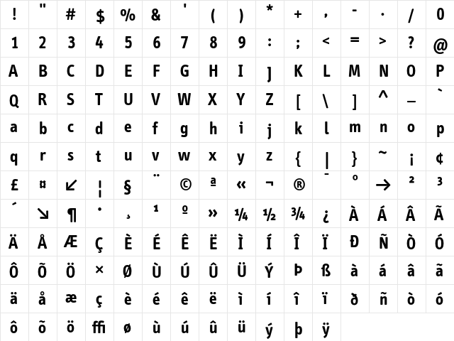 Info Bold  glyph index