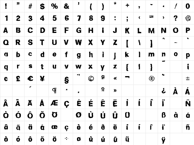AdamBeckerRandom-ExtraBold Regular  glyph index