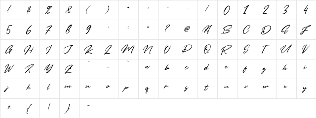 Yellow Pen Regular  glyph index