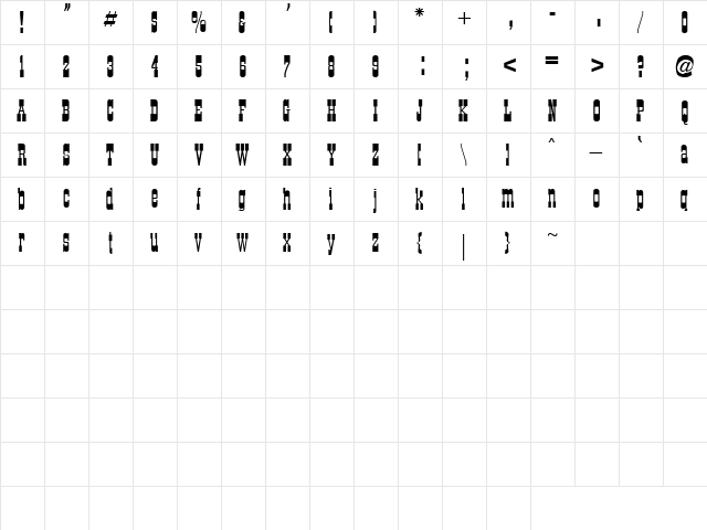 All Night 15 Regular  glyph index