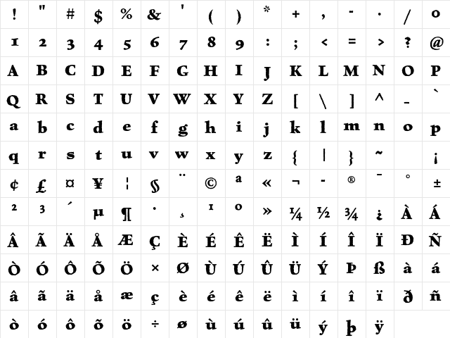 Celestia Antiqua Std Bold  glyph index