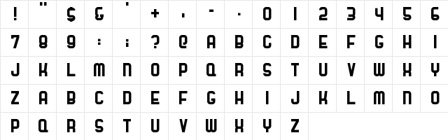 Stadium Regular  glyph index