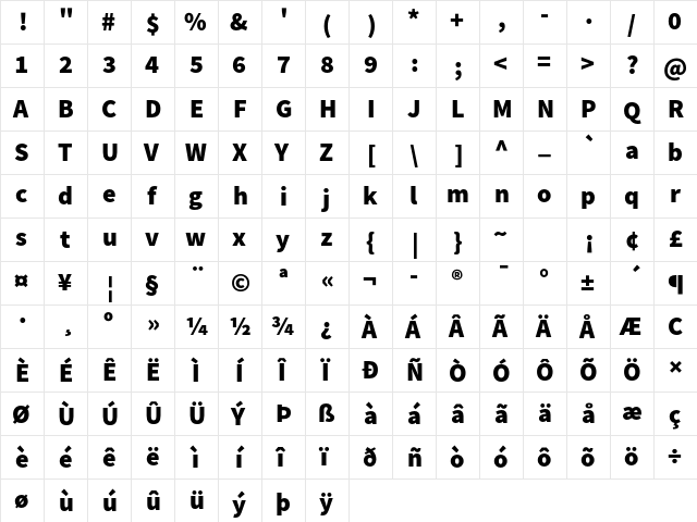 Assistant ExtraBold  glyph index