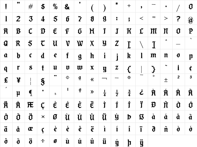 LindbergCaffeine Regular  glyph index