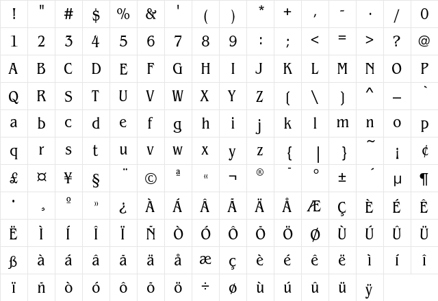 BenguiatEF-BookCondensed Regular  glyph index